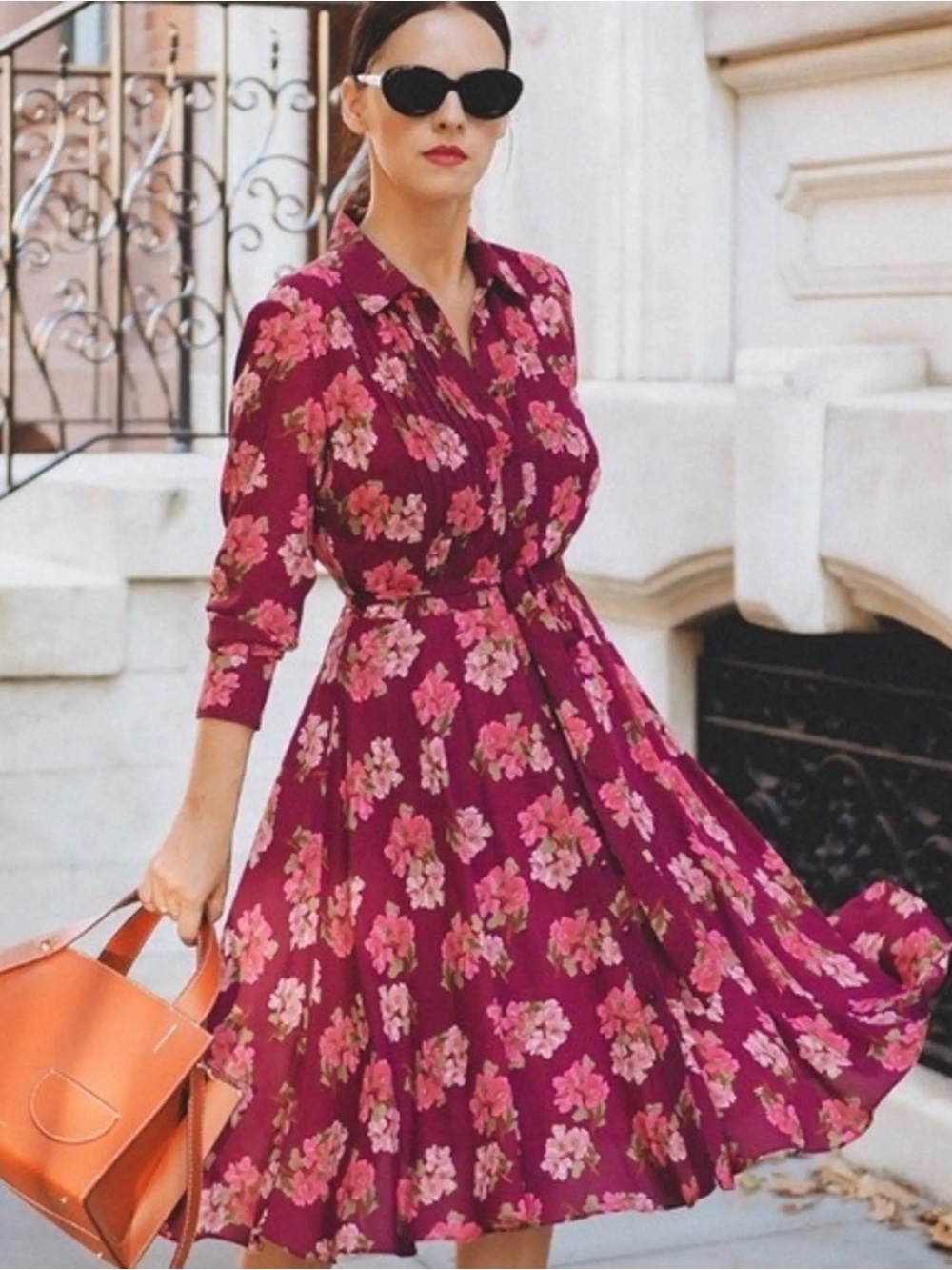 Nanette Lepore sangria Pink Floral Button Front Shirt Dress 6 57184